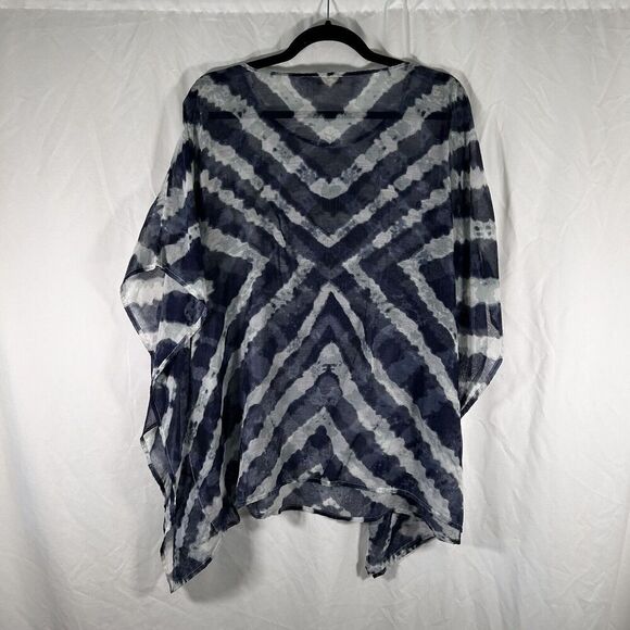 Chico's Blouse Top Women's S/M Blue Sheer Round Neck Slit Sleeve Pullover - Picture 8 of 12